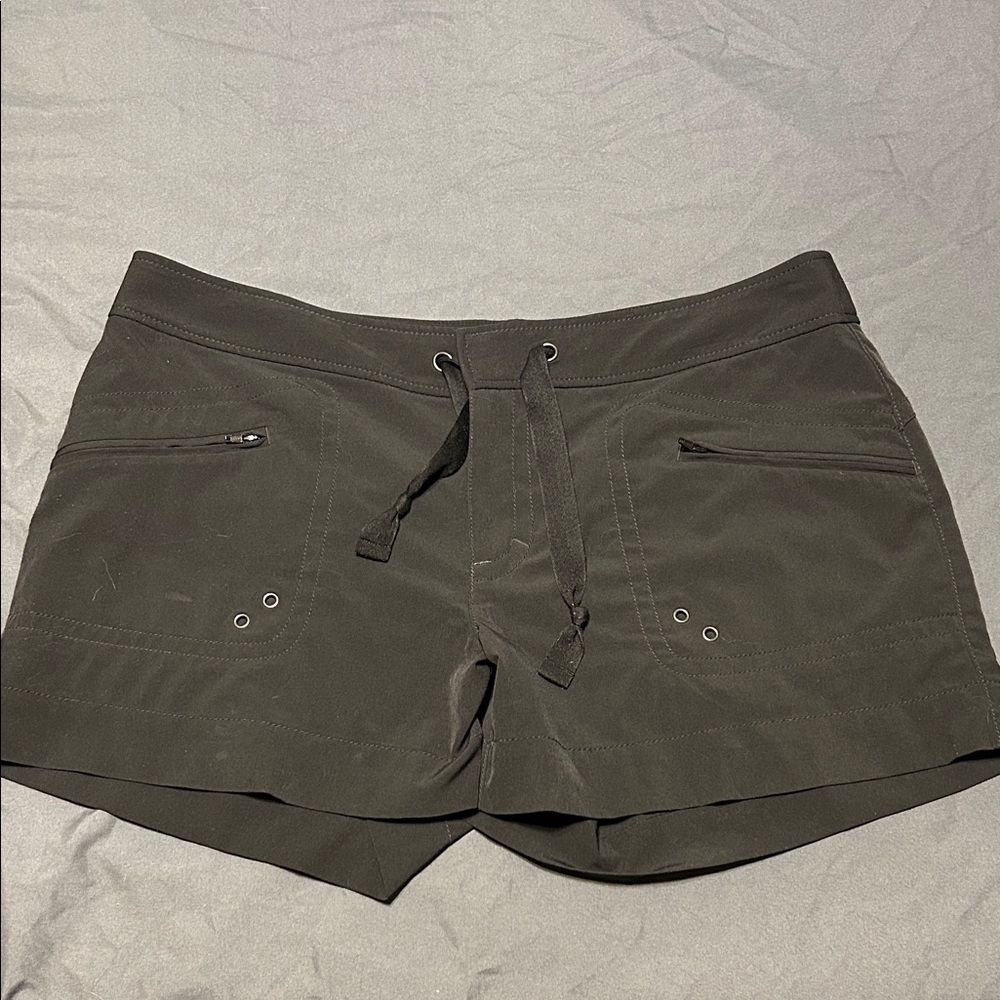 Athleta Womens Breeze Swim Board Shorts Mid Rise Tie Surf Pockets Zip Black 12